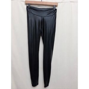 Hue Black Faux Leather Leggings Womens Small High Rise Pull On Leatherette Pants
